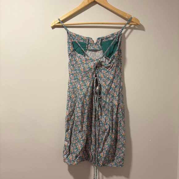 Aeropostale Floral Mini Dress Green Pink Cottage Tie Back Sundress Party‎ Casual - Picture 2 of 10